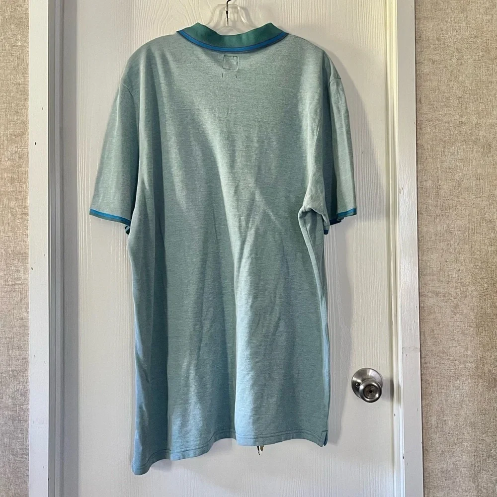 Volcom Men's Heathered Teal with Green and Blue Stripped Detail Polo Shirt